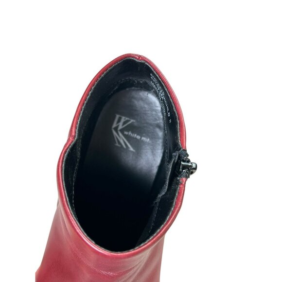 White Mountain Fairchild II Red Leather Boots Women's Sz 7.5 Side Zip Block Heel - Picture 7 of 13
